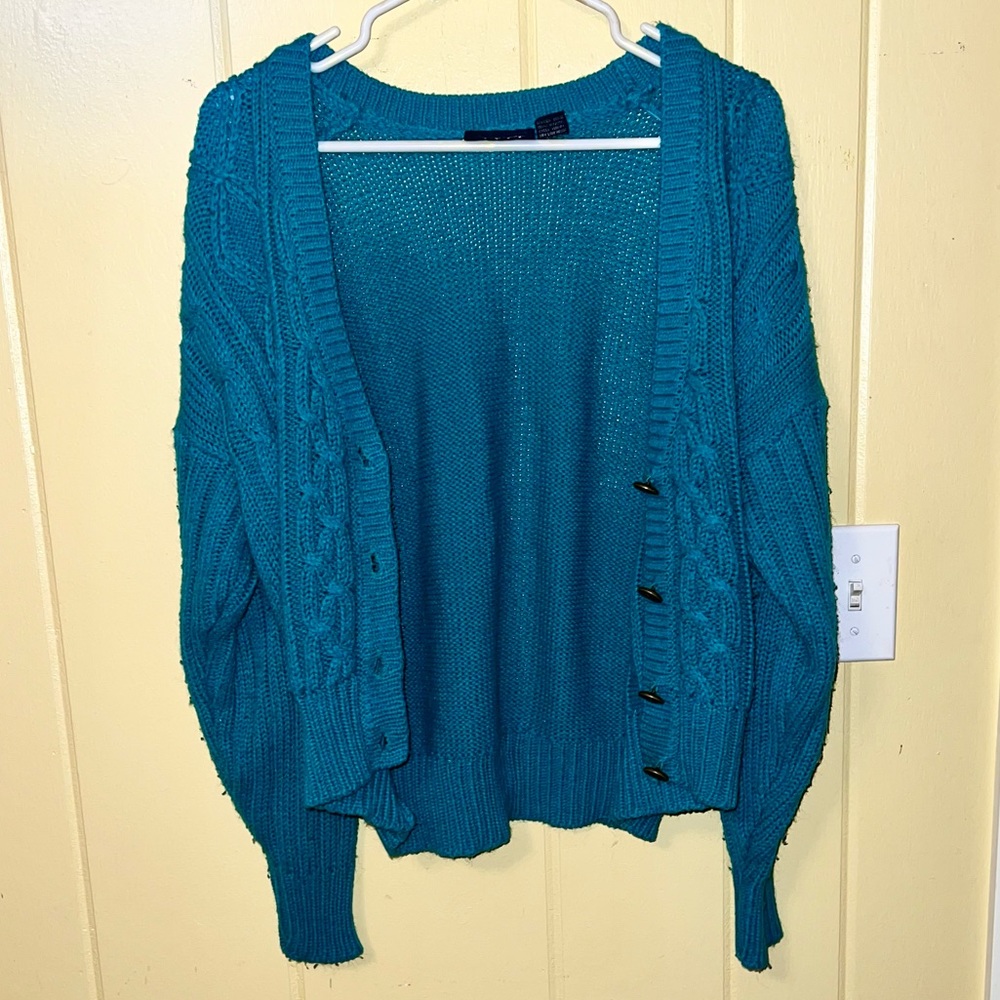 ⭐️Vintage Patsys Place Blue Green Acrylic Long Sleeve Button Up Cardigan Size L - Picture 3 of 10